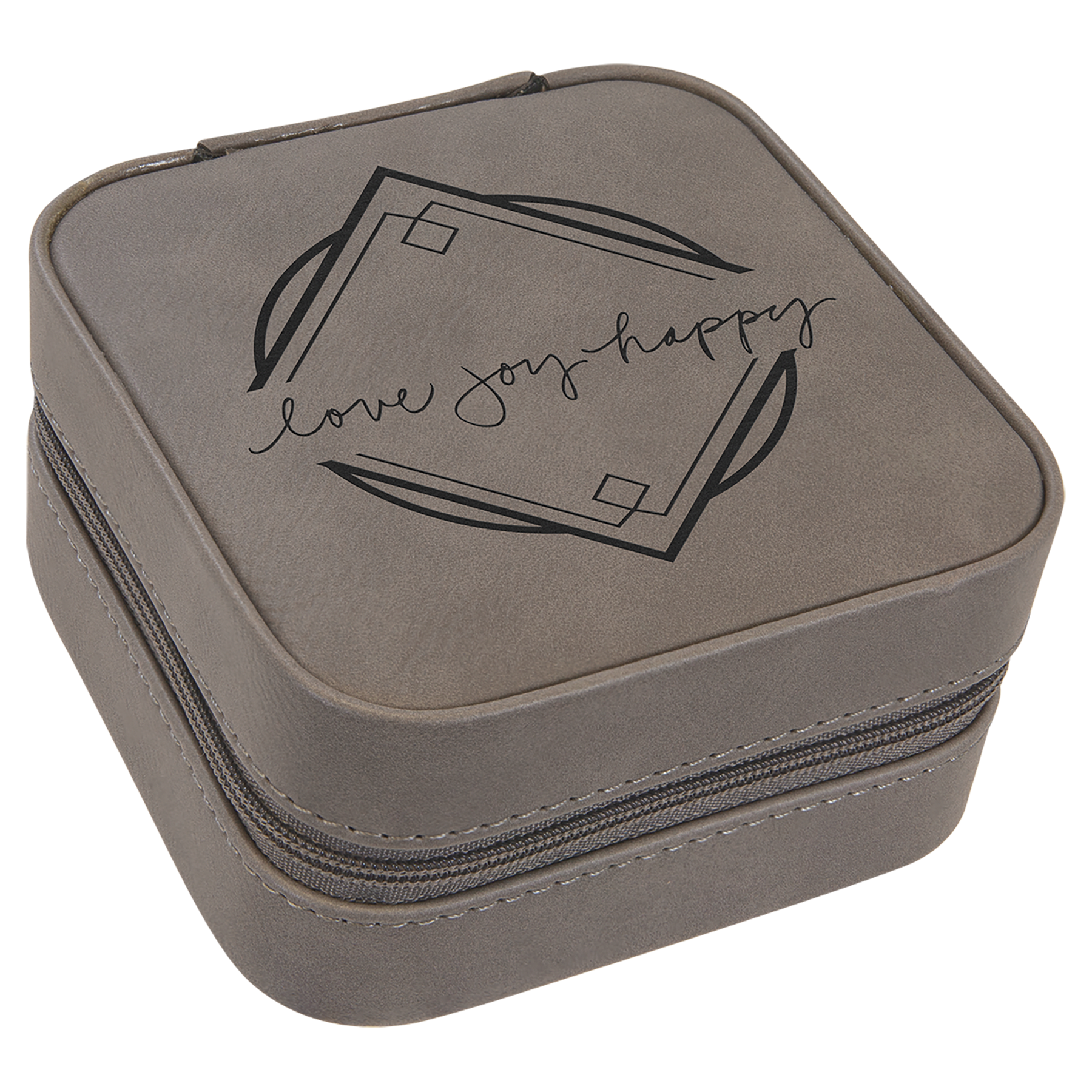 Personalized Gray Leatherette Travel Jewelry Box