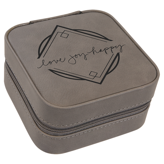 Personalized Gray Leatherette Travel Jewelry Box