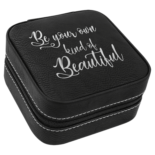 Personalized Black/Silver Leatherette Travel Jewelry Box