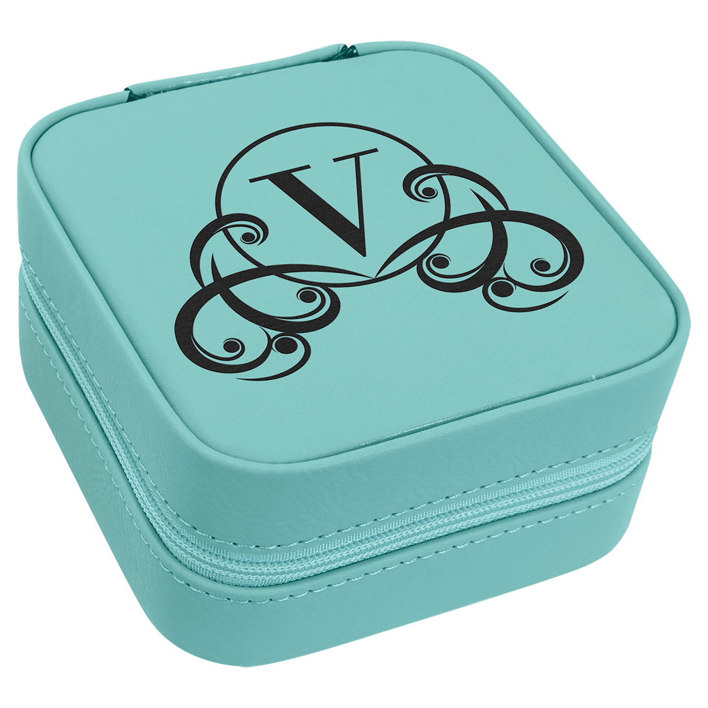 Personalized Teal Leatherette Travel Jewelry Box