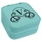Personalized Teal Leatherette Travel Jewelry Box