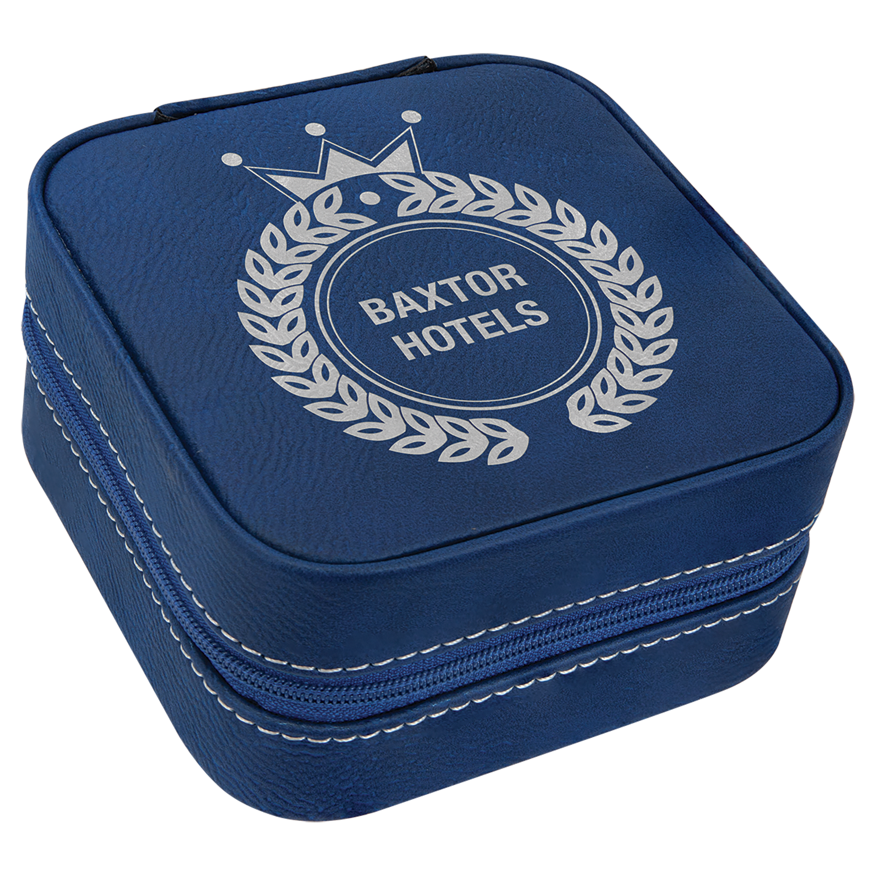 Personalized Blue/Silver Leatherette Travel Jewelry Box