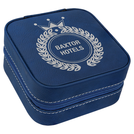 Personalized Blue/Silver Leatherette Travel Jewelry Box