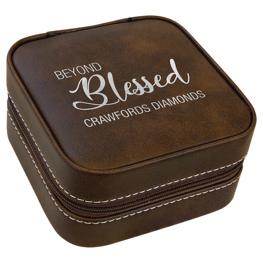 Personalized Rustic/Silver Leatherette Travel Jewelry Box