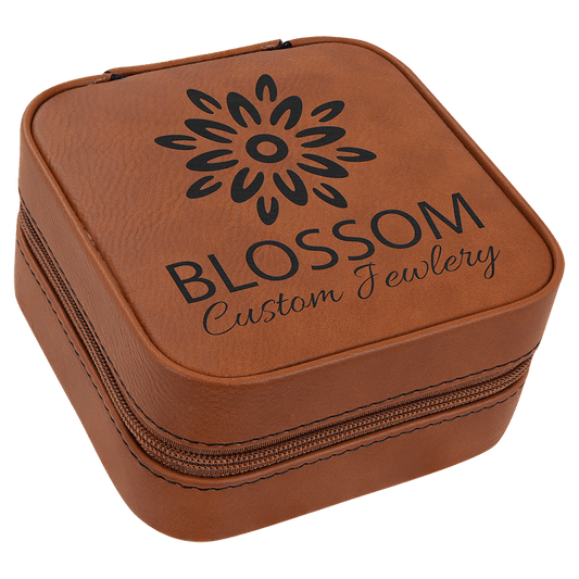 Personalized Rawhide Leatherette Travel Jewelry Box with Black Lining