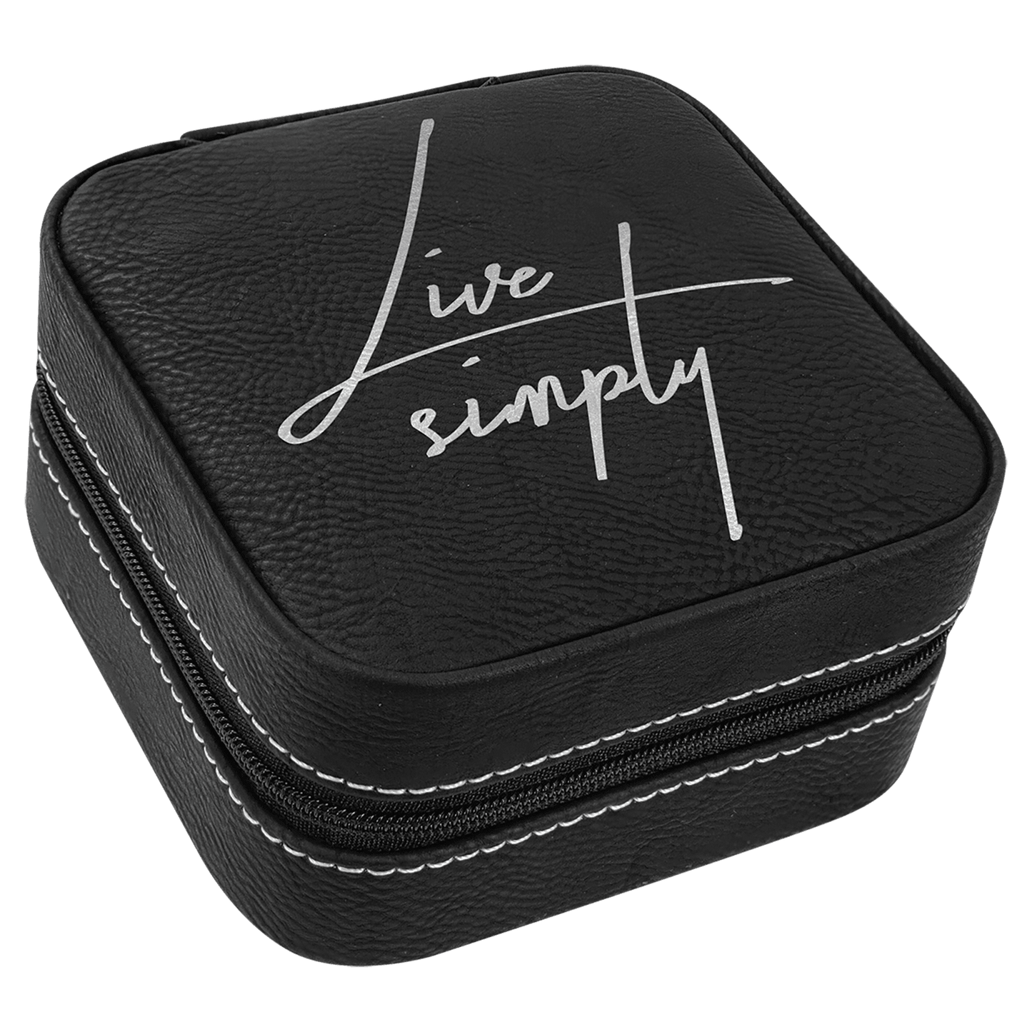 Personalized Black/Silver Leatherette Travel Jewelry Box with Black Lining
