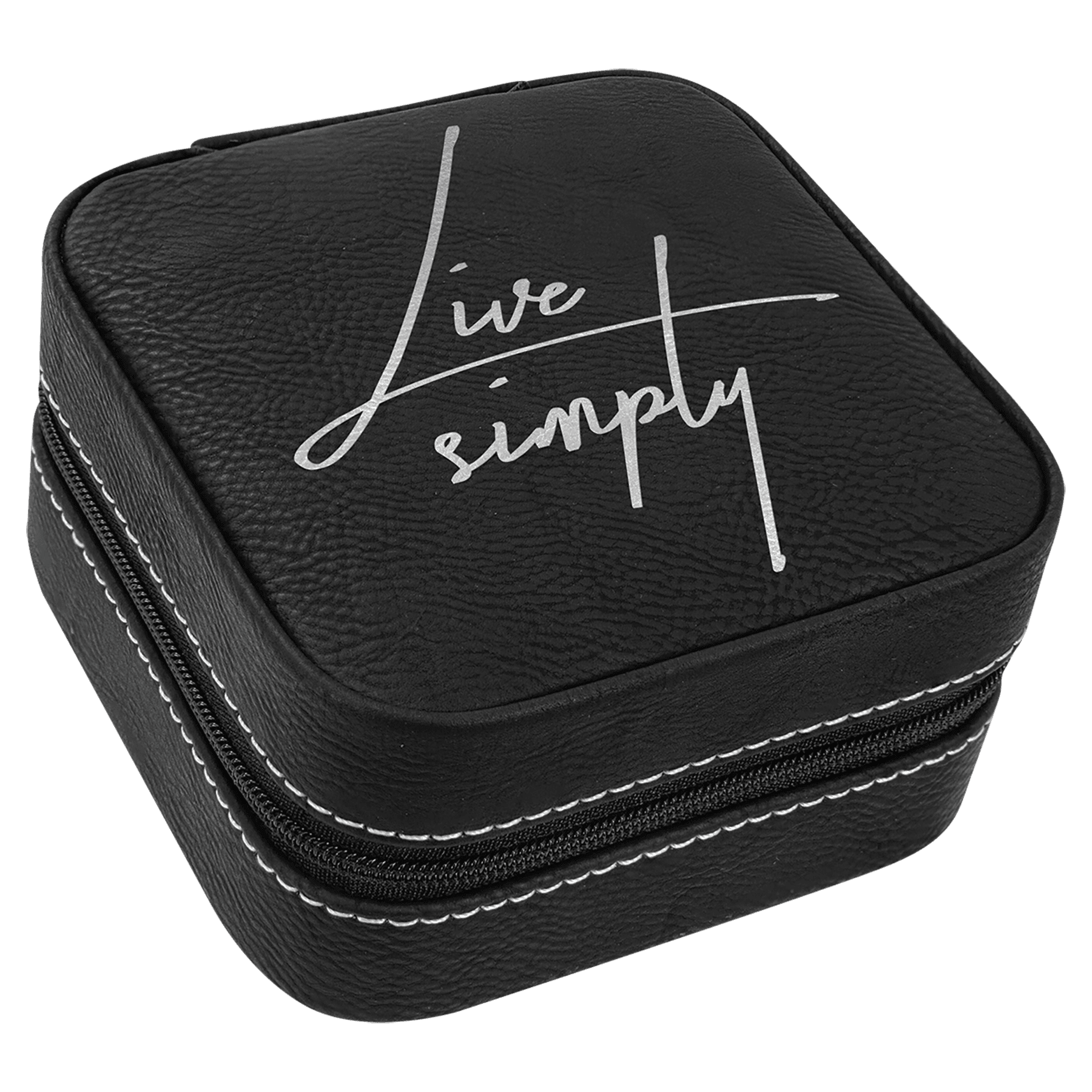 Personalized Black/Silver Leatherette Travel Jewelry Box with Black Lining