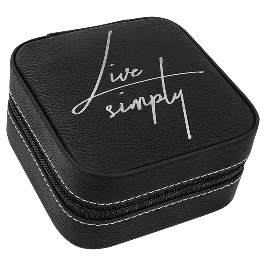 Personalized Black/Silver Leatherette Travel Jewelry Box with Black Lining
