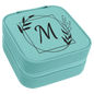 Personalized Teal Leatherette Travel Jewelry Box with Black Lining