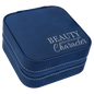 Personalized Blue/Silver Leatherette Travel Jewelry Box with Black Lining