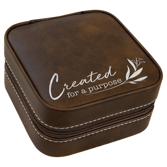 Personalized Rustic/Silver Leatherette Travel Jewelry Box with Black Lining