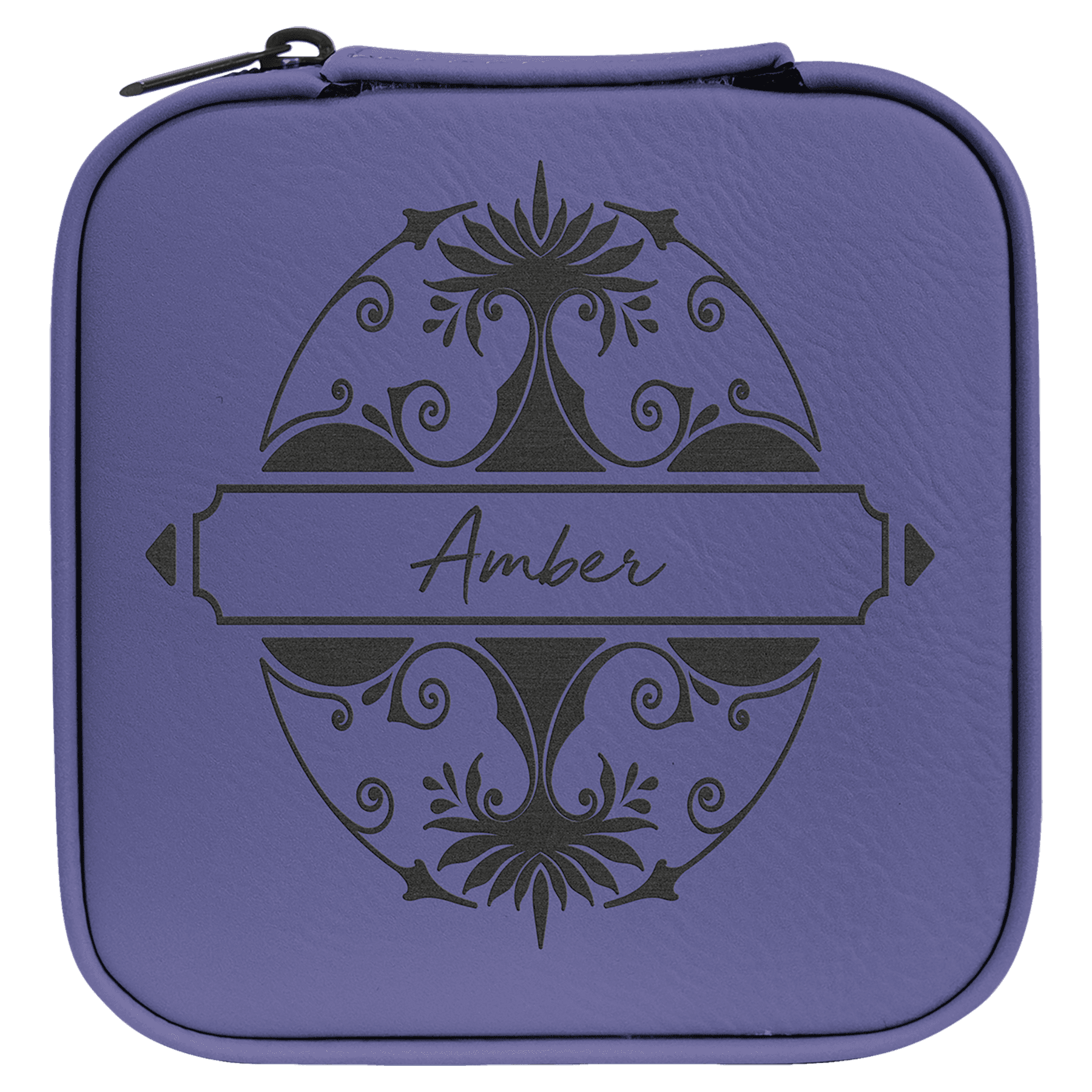 Personalized Purple Leatherette Travel Jewelry Box with Black Lining