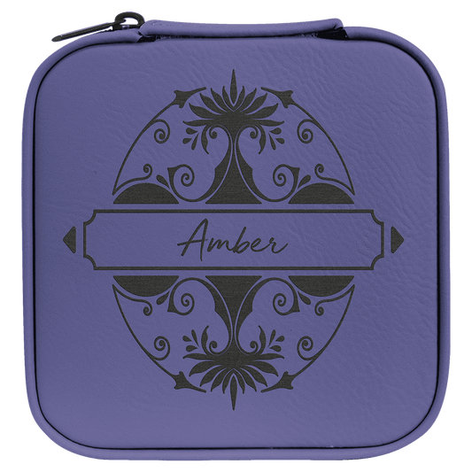Personalized Purple Leatherette Travel Jewelry Box with Black Lining