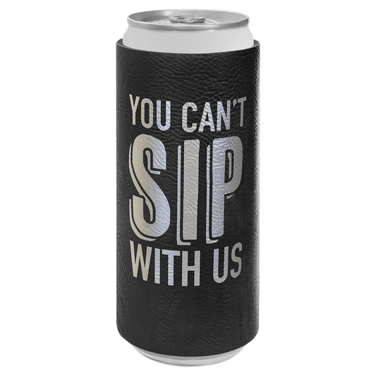 Custom Black/Silver Leatherette Slim Beverage Holder - Leatherette