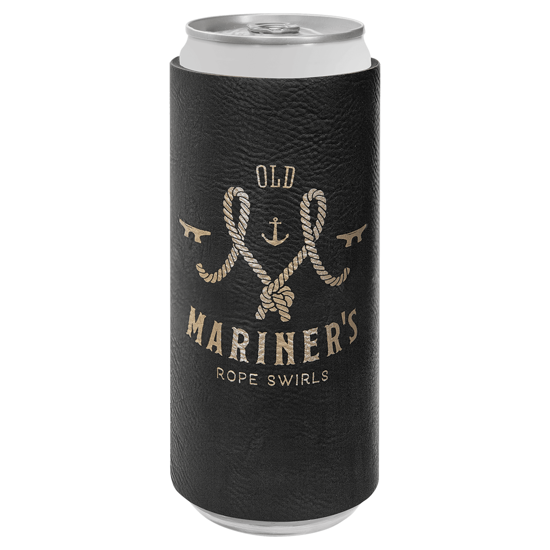 Custom Black/Gold Leatherette Slim Beverage Holder - Leatherette