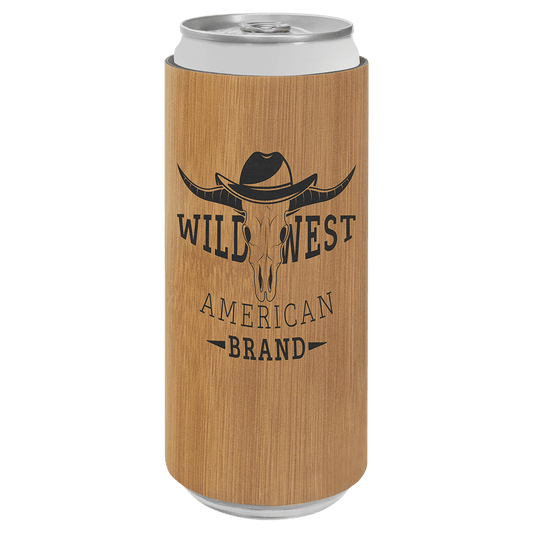 Custom Bamboo Leatherette Slim Beverage Holder - Leatherette