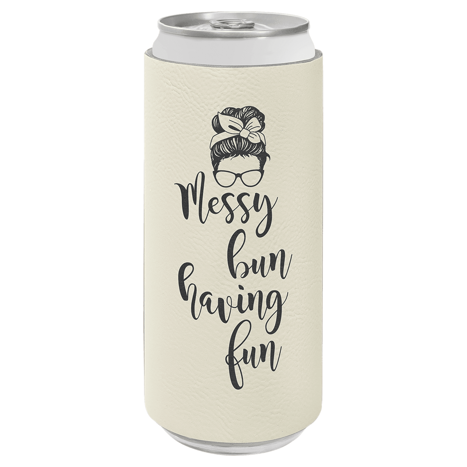 Custom White Leatherette Slim Beverage Holder - Leatherette