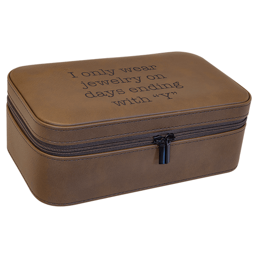 Personalized Dark Brown Large Leatherette Jewelry Box