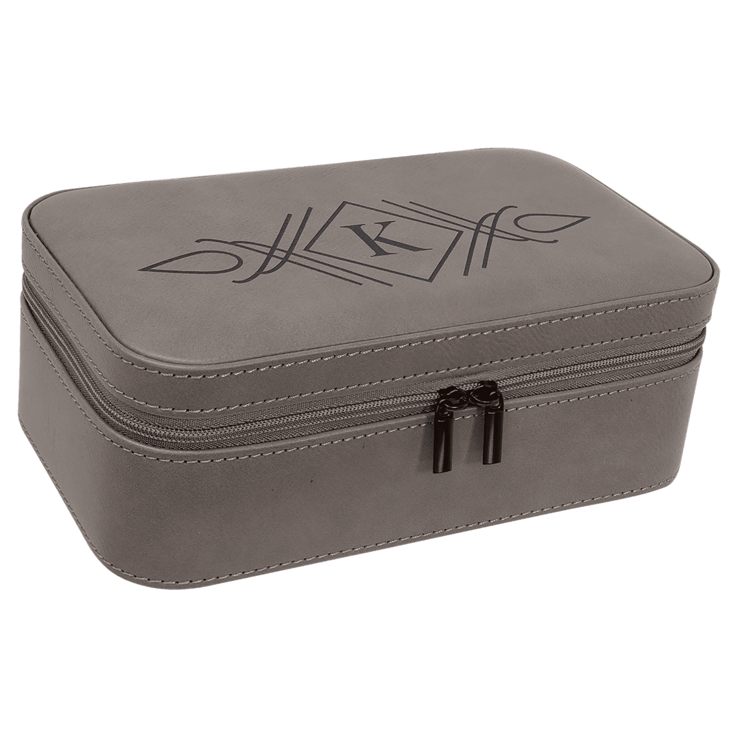 Personalized Gray Large Leatherette Jewelry Box