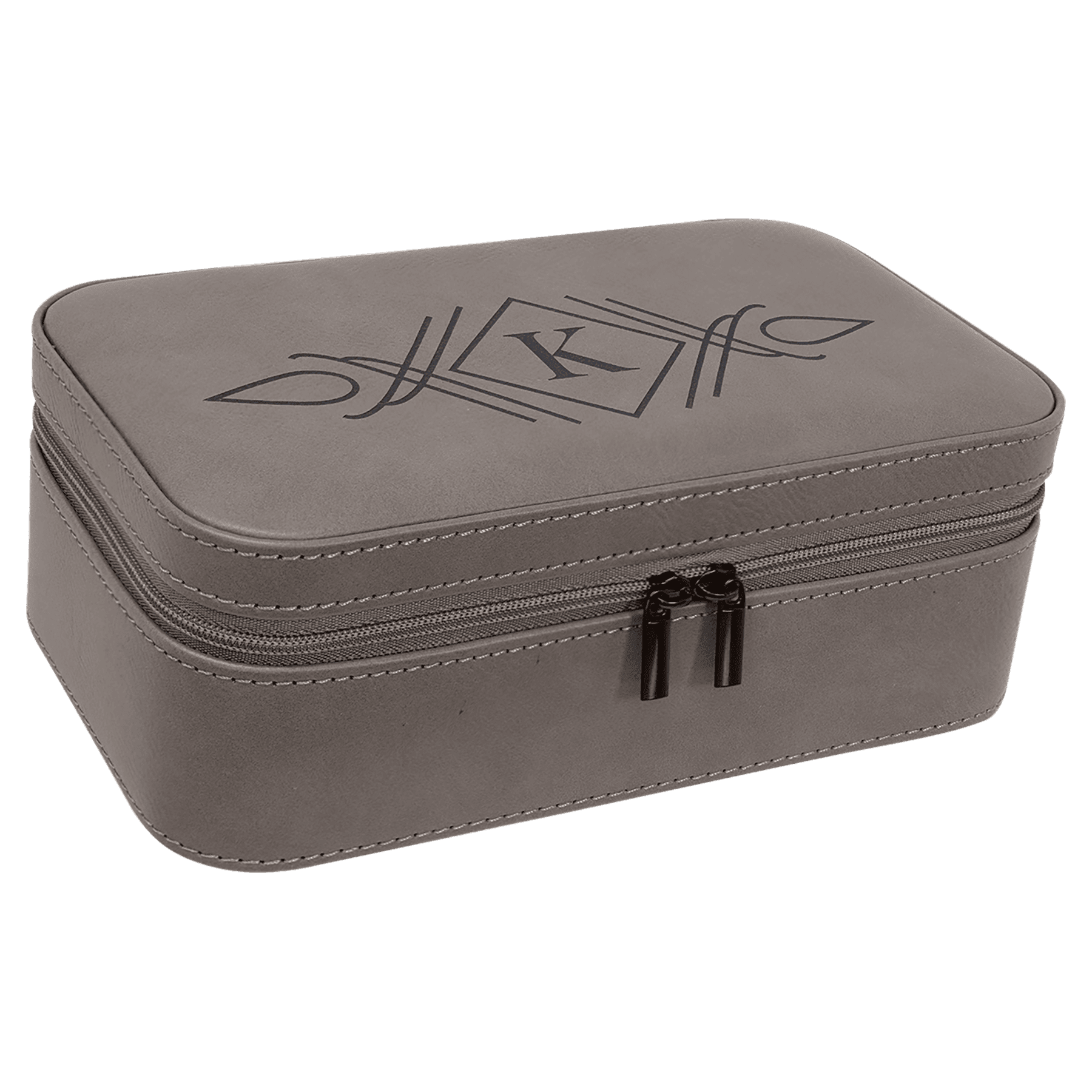 Personalized Gray Large Leatherette Jewelry Box
