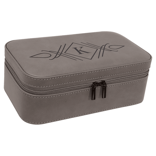Personalized Gray Large Leatherette Jewelry Box