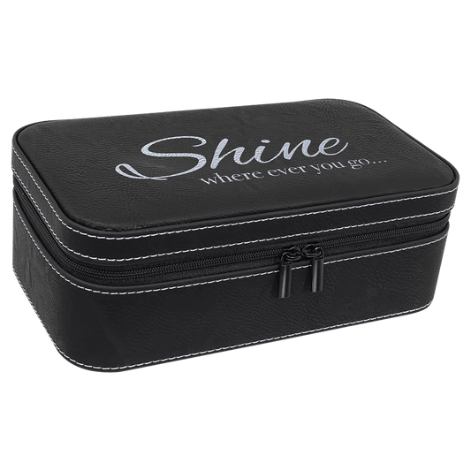 Personalized Black/Silver Large Leatherette Jewelry Box