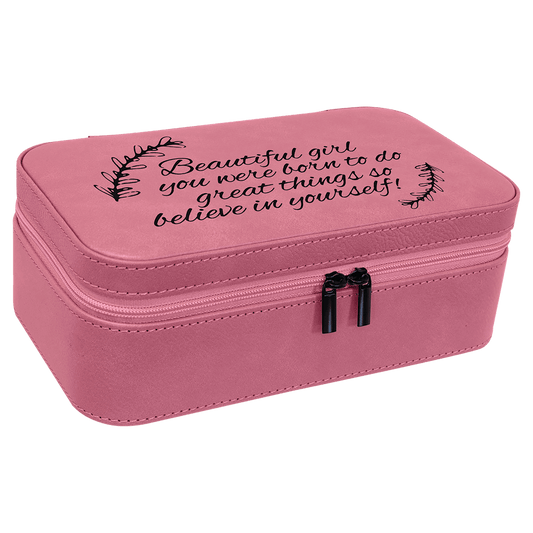 Personalized Pink Large Leatherette Jewelry Box