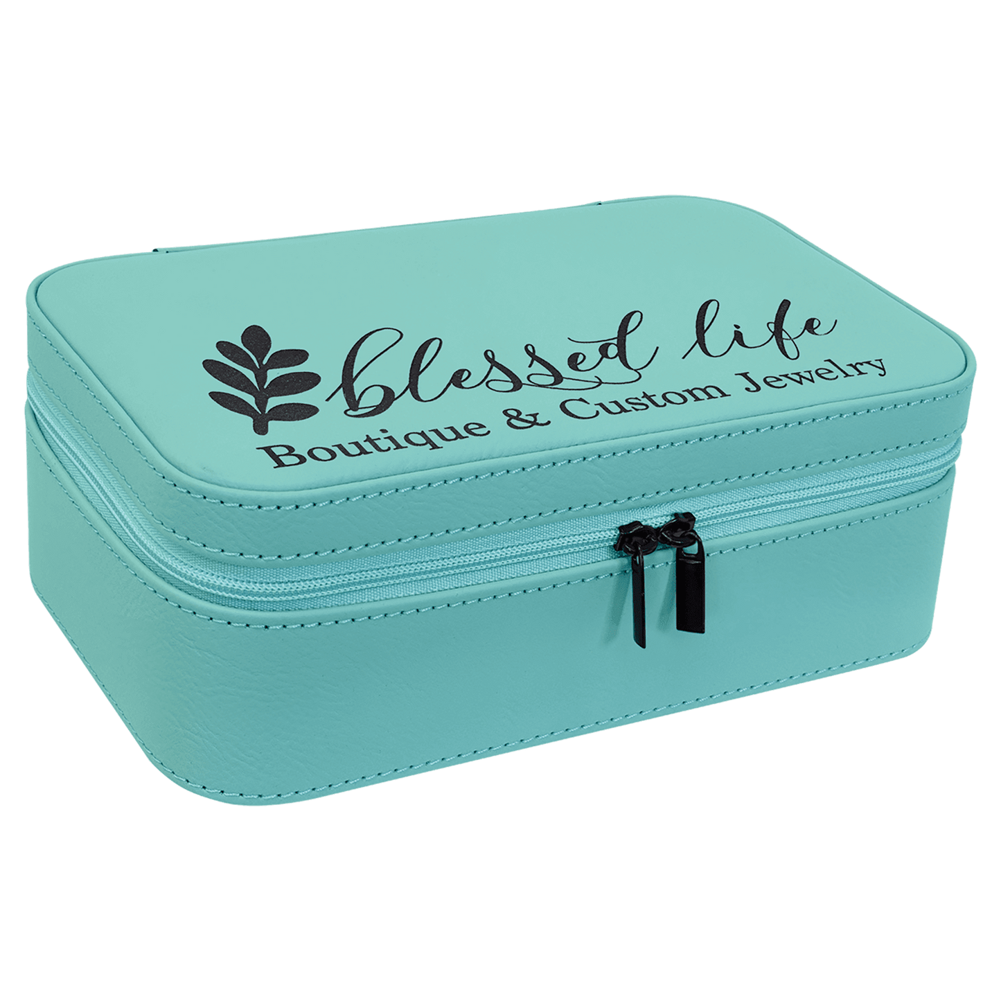 Personalized Teal Large Leatherette Jewelry Box