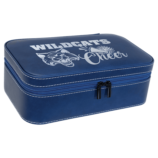 Personalized Blue/Silver Large Leatherette Jewelry Box
