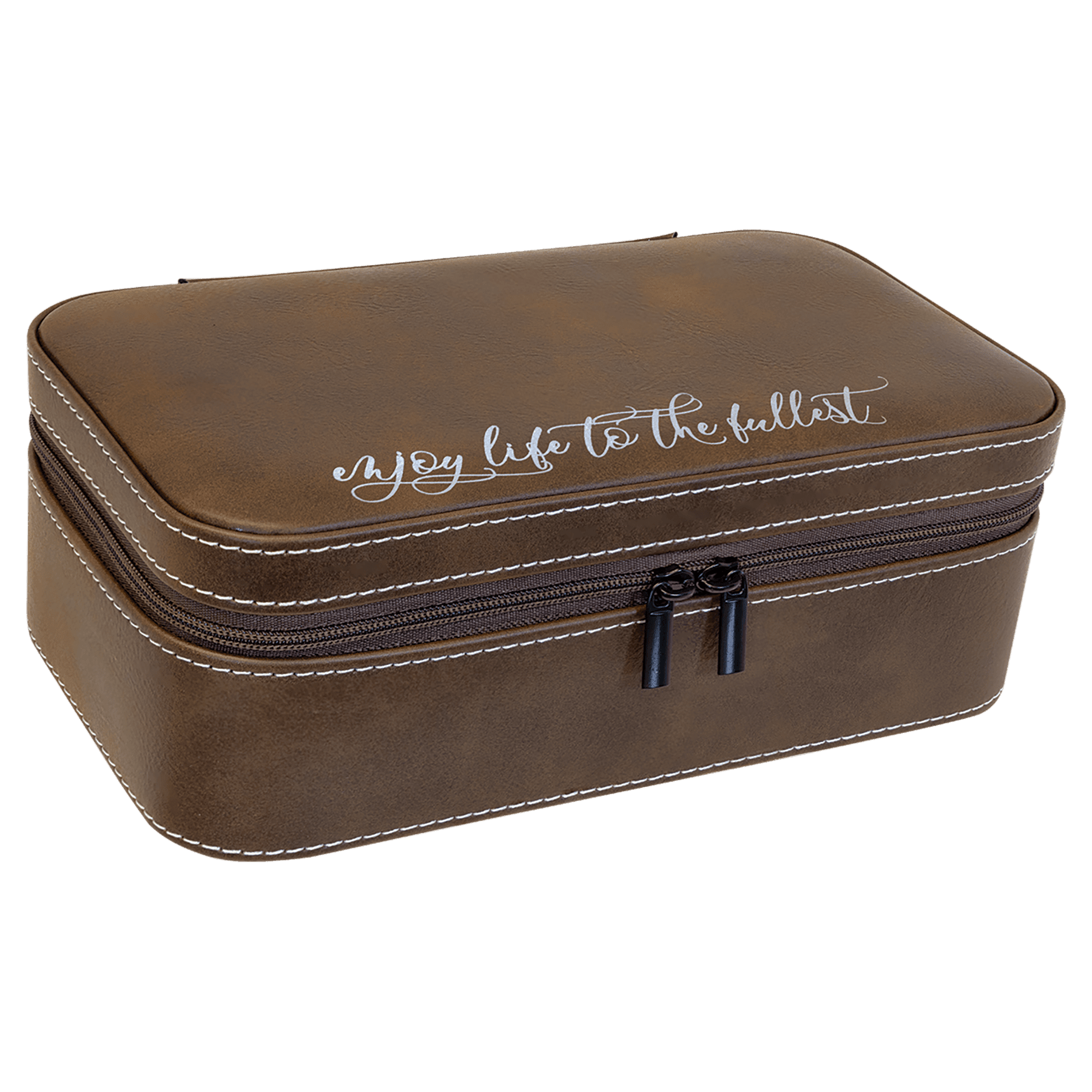 Personalized Rustic/Silver Large Leatherette Jewelry Box