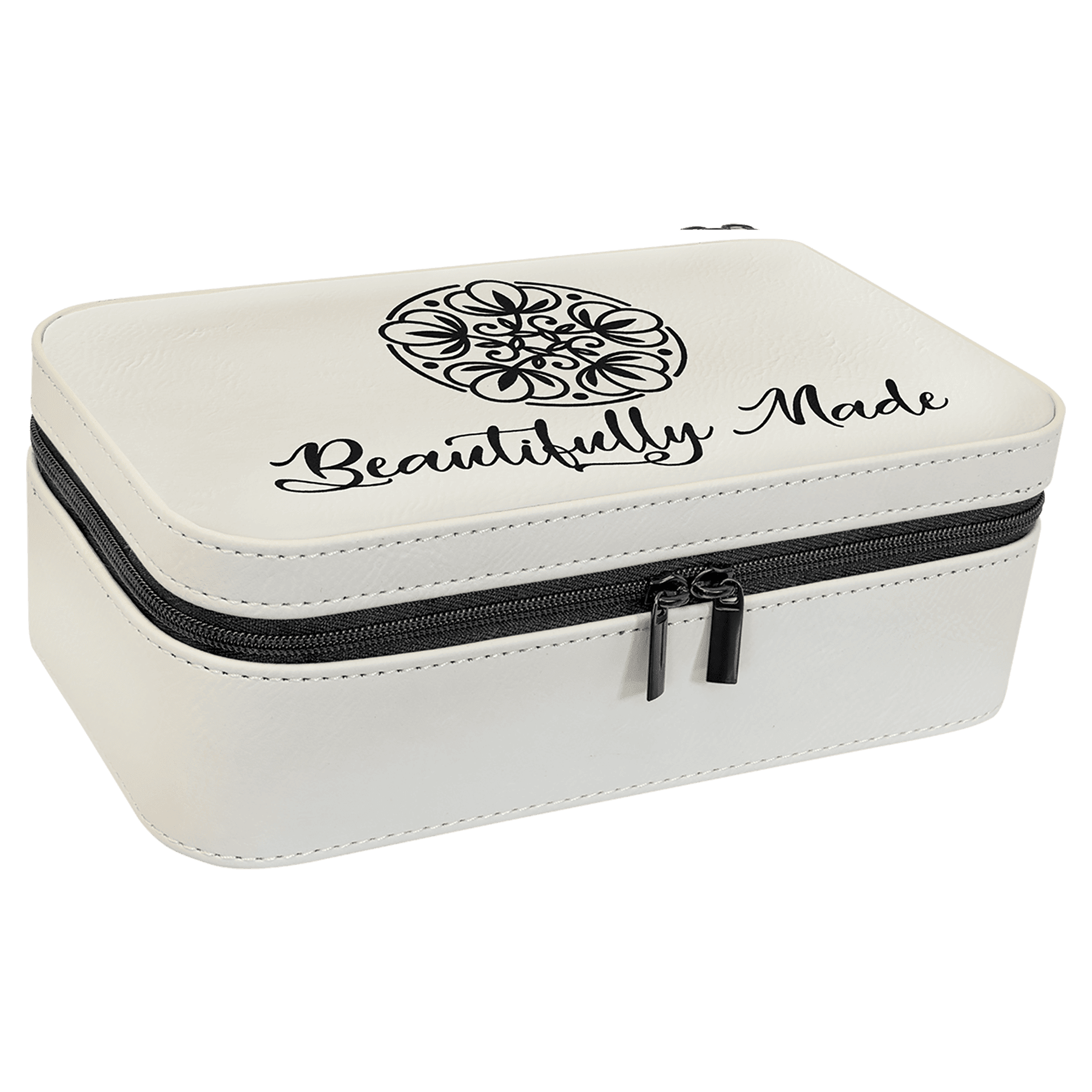 Personalized White Large Leatherette Jewelry Box
