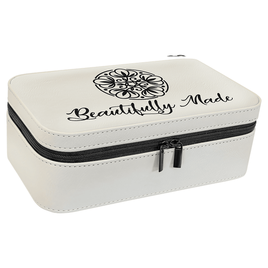 Personalized White Large Leatherette Jewelry Box