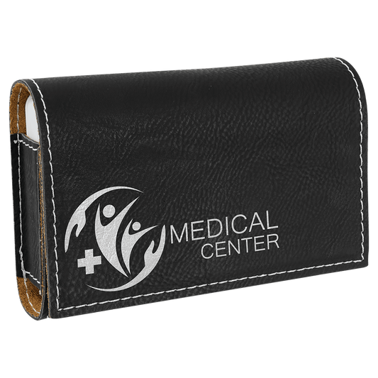 Personalized Black/Silver Lasered Leatherette Pill Box with Separate Adjustable Containers