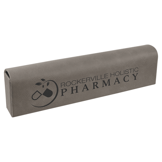 Personalized Gray Lasered Leatherette Pill Box with Days of the Week Organizer
