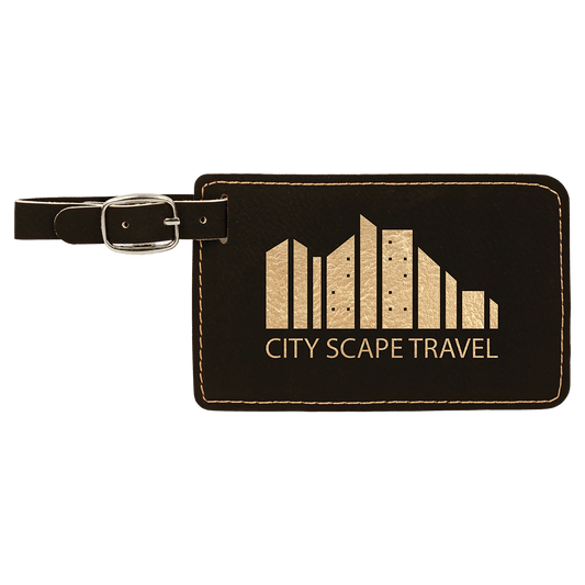 Personalized Black/Gold Leatherette Luggage Tag - Leatherette