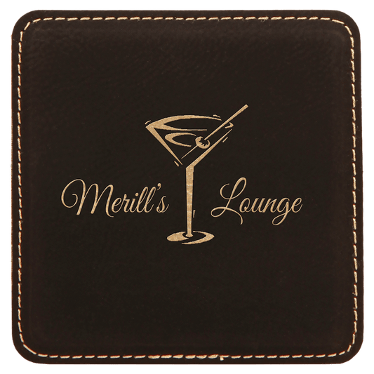 Custom Black/Gold Square Leatherette Coaster - Leatherette