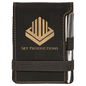 Personalized Black/Gold Leatherette Mini Notepad with Pen - Leatherette