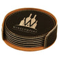 Custom Black/Gold Round Leatherette 6-Coaster Set - Leatherette