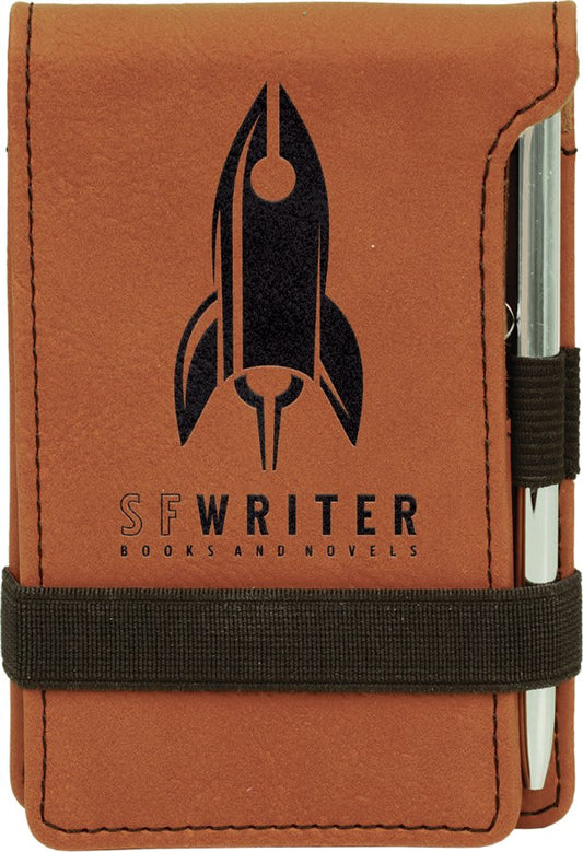 Personalized Rawhide Leatherette Mini Notepad with Pen - Leatherette