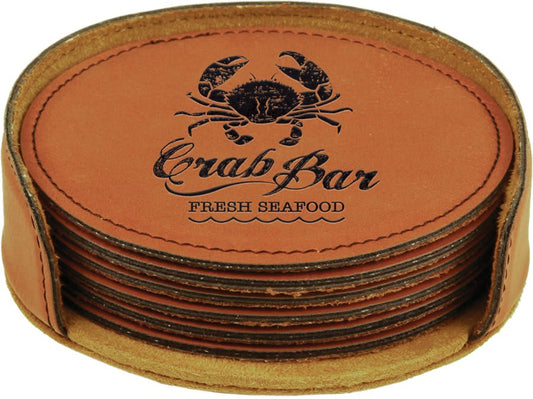 Custom Rawhide Round Leatherette 6-Coaster Set - Leatherette