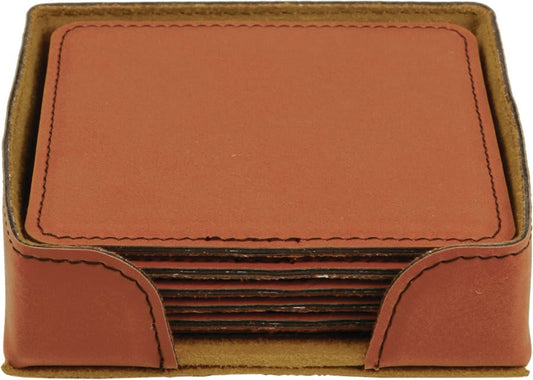 Custom Rawhide Square Leatherette 6-Coaster Set - Leatherette