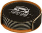 Custom Black/Silver Round Leatherette 6-Coaster Set - Leatherette
