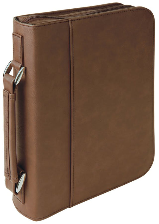 Personalized Dark Brown Leatherette Book/Bible Cover with Zipper - Leatherette