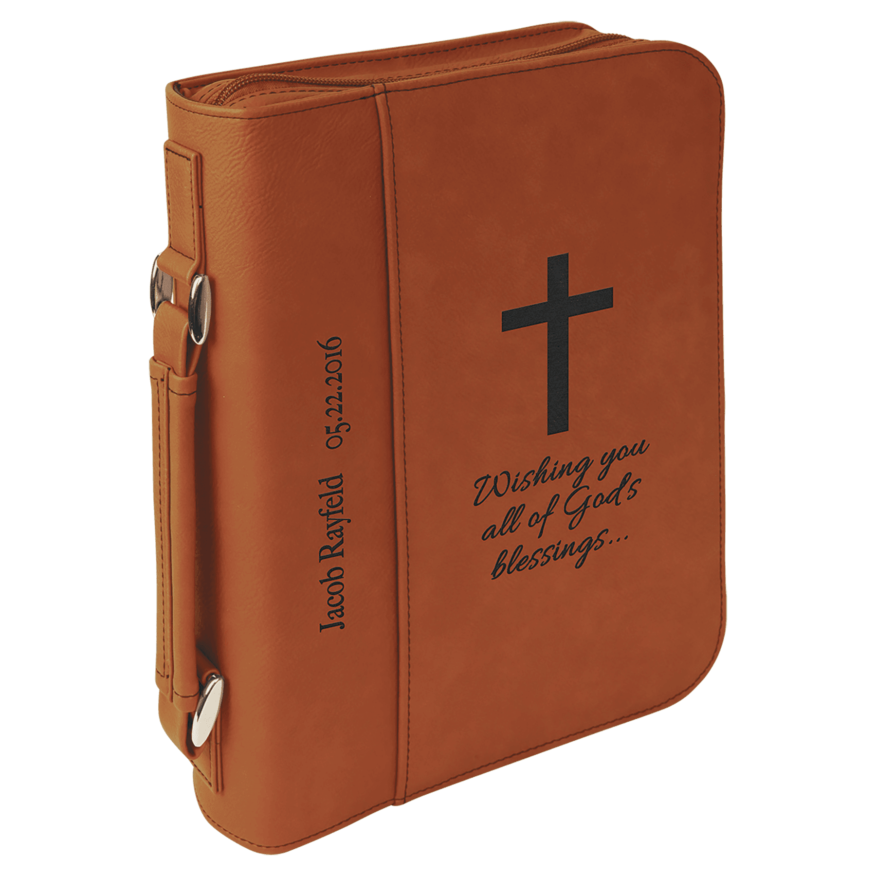 Personalized Rawhide Leatherette Book/Bible Cover with Zipper - Leatherette