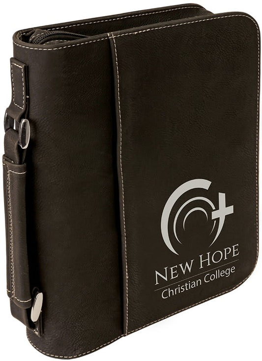 Personalized Black/Silver Leatherette Book/Bible Cover with Zipper - Leatherette