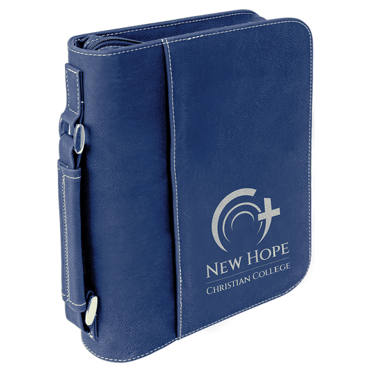 Personalized Blue/Silver Leatherette Book/Bible Cover with Zipper - Leatherette