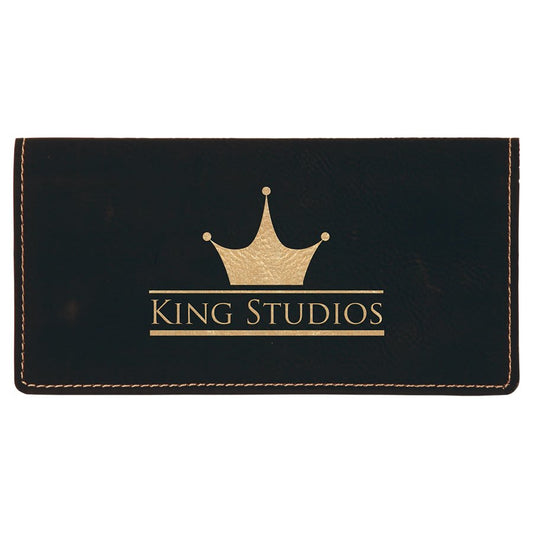 Personalized Black/Gold Leatherette Checkbook Cover - Leatherette
