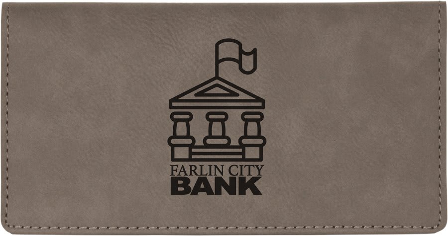 Personalized Gray Leatherette Checkbook Cover - Leatherette