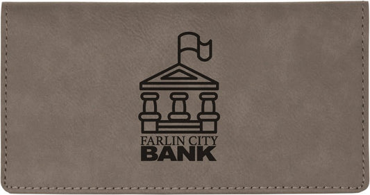 Personalized Gray Leatherette Checkbook Cover - Leatherette
