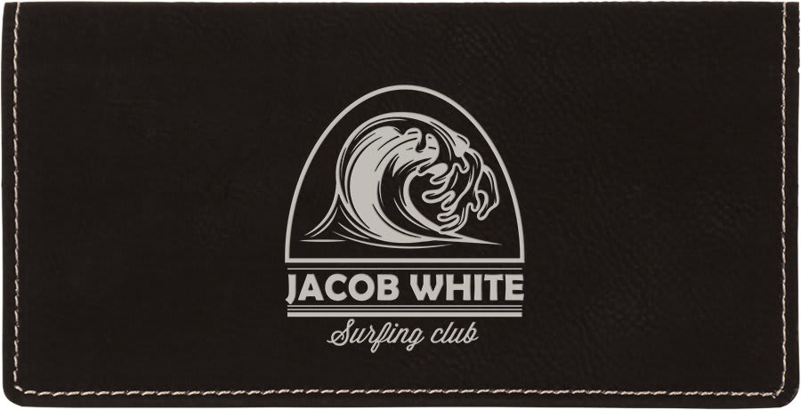 Personalized Black/Silver Leatherette Checkbook Cover - Leatherette